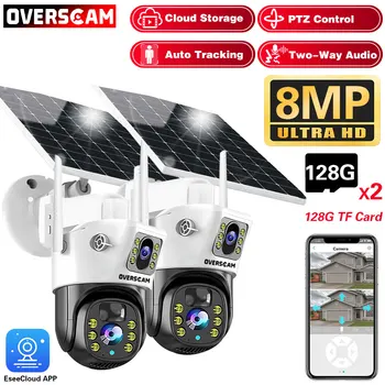 Dual Lens/View Solar Battery Camera 4K 8MP PTZ Security Outdoor Audio Cameras Wifi Wireless Surveillance PIR Detection IP Cam