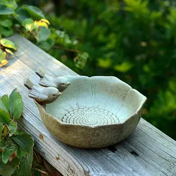 Керамични Birdbath Bowl Bird Feeder Държач за храна Контейнер за хранене на птици Тава за външна градина Декорация на двора