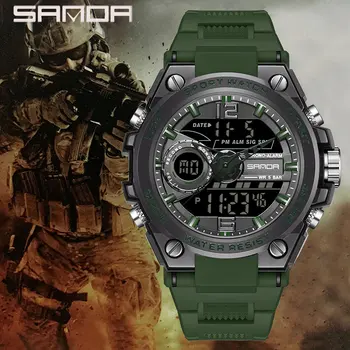 SANDA Луксозен G стил военен спортен часовник двоен дисплей LED цифрови часовници водоустойчив мъжки кварцов часовник Relogio Masculino