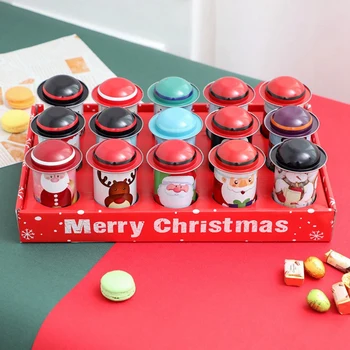 15 парче Коледа малка шапка калай бонбони може бонбони кутия калай плоча, както е показано коледни подаръци малък подарък старец детски
