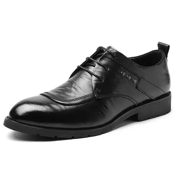 Черни кожени обувки Мъжки есенни бизнес официални облекла Британски мъжки костюм Меко дъно кожени обувки ретро заострени случайни мода Sh