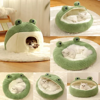 Cat Dog топло легло плюшени кръгли жаба подложка зимата дрямка дълбок сън възглавница удобни меки дишаща къща Pe