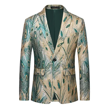 Паунови пера Жакардови блейзъри за мъже Slim Fit Luxury Casual Autumn Quality Dress Jacket Print Oversized 6XL Terno Masculino