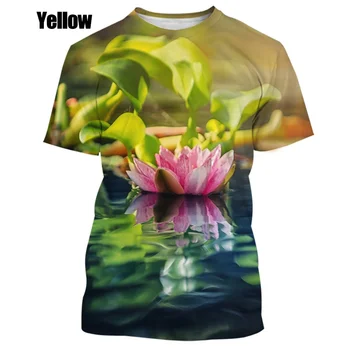 Мъже/жени Мода 3D Lotus тениска Случайни Смешни Къс ръкав Tee