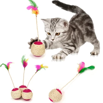 Котка играчка домашен любимец котка Сизал надраскване топка обучение интерактивна играчка за коте домашни любимци котка доставки смешно игра перо играчка котка аксесоар