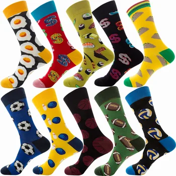 10 чифта Десет цветни мокри чорапи нов есенен ромб мъжки чорапи Коледни животински плодови чорапи хранителни точки