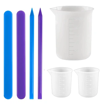  силиконова мерителна чаша и комплект за разбъркване на силикагел, 250Ml и 100Ml силиконова смесителна чаша, комплект за смесване на смола за многократна употреба