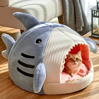 Shark Design Зимна топлина Запазване Полузатворена котешка къща Универсална за всички сезони Меко удобно дишащо кучешко легло