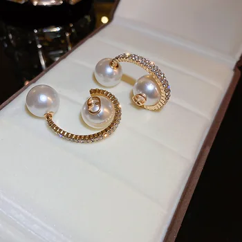 Ajojewel двустранен перла предна задна обеци писмо кристал мода жени бижута за дами офис
