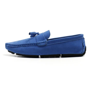 Мода велур кожа мъж мокасини сини пискюли дизайн мъжки обувки лодка Comfortale приплъзване мъже шофиране обувки Sapatenis Masculino