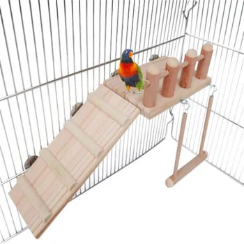 1PC Pet Toy Дървена играчка за птици Стълба за катерене Jumpboard Swing Toy за папагал Хамстер Дракон Котка Златна Цветна Мишка Игра Играчка
