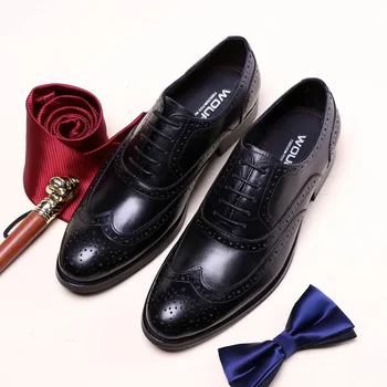 Луксозни италиански мъжки официални обувки от естествена кожа Ръчно изработени качествени модни дизайнери Brogues Сватбени социални обувки за мъжки размер 44