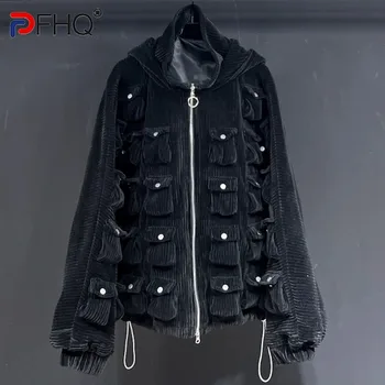PFHQ кадифе топло мулти джобни якета мъжки тактически качулка цип сафари стил тежка индустрия удобно палто зима 21Z3417