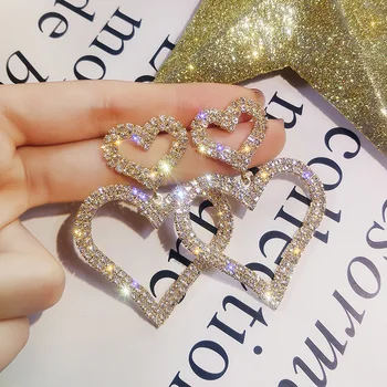 Луксозни кристални обеци за жени Двойно голямо сърце перла кристал просто корейско изявление сватбена обица бижута парти