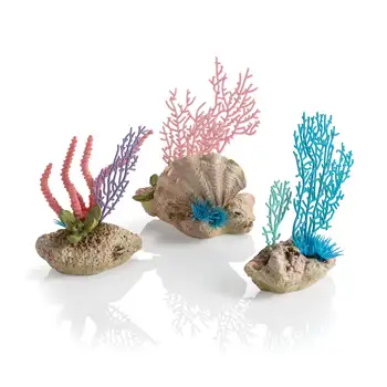 Коралови вентилатори & Черупки Аквариум декор комплект от 3 - керамика, Mutlicolor