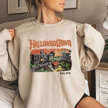 Ретро ХелоуинТаун 1998 Crewneck суитчър Хелоуин риза смешно Хелоуин парти пуловер есен тиква тениски Хелоуин подарък