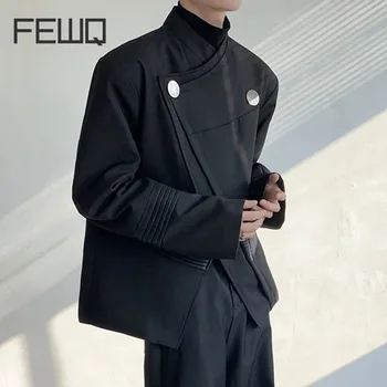 FEWQ Пролет нов дизайн снаждане рамо подложка кратко яке отгоре 2023 дълъг ръкав нагънат тъмно облекло корейски модни върхове 24X6093