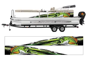 Green Seabass Graphic Boat Vinyl Wrap Decal Fishing Bass Pontoon Sportsman Tenders Console Bowriders Палубни лодки Decal