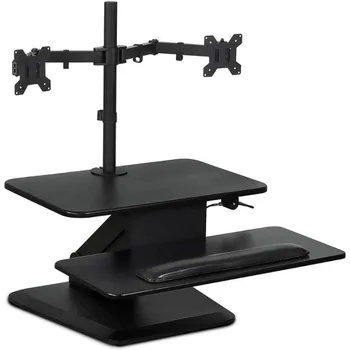 Sit Stand Workstation Standing Desk Converter with Dual Monitor Mount Combo, Ергономичен регулируем по височина настолен бюро, черен