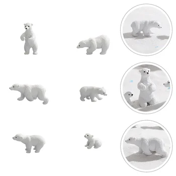 6 бр. Мини полярна мечка бяла фигурка статуи градина домакински фигурки украшение смола миниатюрни
