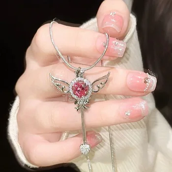 Корейска мода розов циркон магическа пръчка огърлица за жени подарък чар Chocker декорация младо момиче Y2K аксесоари Нови бижута