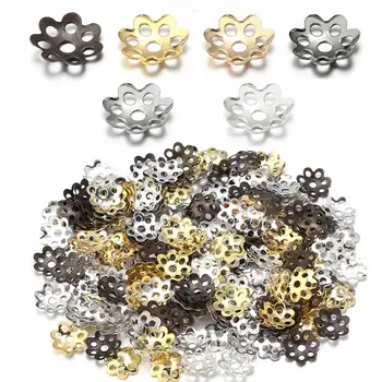 600pcs покритие злато кухи цвете метален край дистанционер хлабав мъниста капачки талисмани топчета чаши за DIY ухото бижута вземане аксесоари