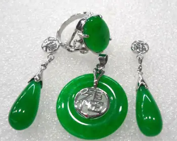 Красив зелен лилав камък благословия висулка обеци пръстен комплект
