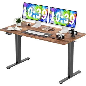 Компютърно бюро, 55 x 24 инча регулируема височина повдигащо офис бюро, със снаждаща дъска, 2 куки и телени отвори, компютърно бюро
