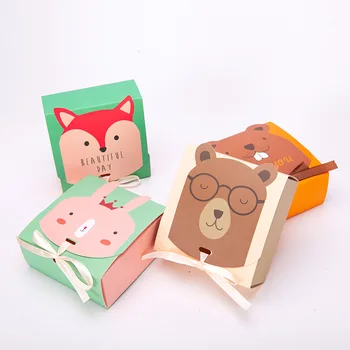 Creative сладък детски карикатура панделка квадрат подарък кутия бонбони печене бисквити опаковка кутия рожден ден страна спътник хартия кутия