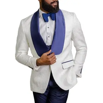 Цветен модел мъжки костюми за сватба тънък годни 3 парче младоженец смокинг син шал ревера обичай мъжка мода яке жилетка панталони