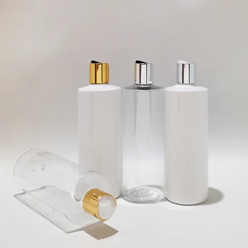 1бр 400ml празна пластмасова бутилка със златна преса капачка шампоан измиване почистване опаковки бутилки сребърен диск горния капак
