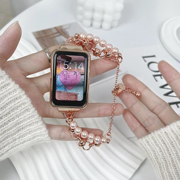 За Xiaomi Mi Band 7 Pro каишка мода INS перла от неръждаема стомана маншет гривна Miband 7 Pro замяна часовник Correa