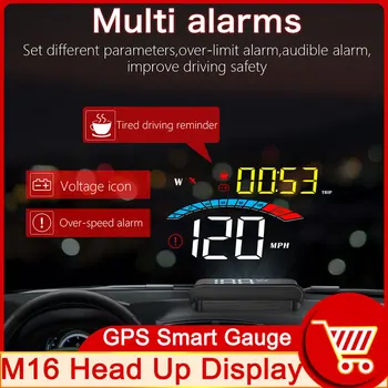 H M16 GPS HUD Head Up дисплей Скоростомер Предно стъкло за всички автомобили Проектор Аларма за превишаване на скоростта Ниско напрежение Умора Напомняне за шофиране
