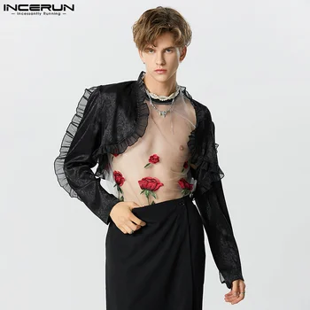 Мода случайни стил върхове INCERUN мъжки прозрачен окото къдрава дизайн нетактичност секси стилен гореща продажба пачуърк Copped костюм S-5XL