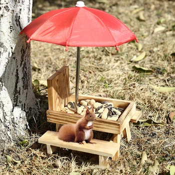 1pc маса за хранене птица хранилка дървена катерица фидер с малък чадър открит малък домашен любимец хранене станция