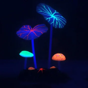 Аквариум силиконов декор листа симулация гъби плаващи светещи светещи декорация риба резервоар корали