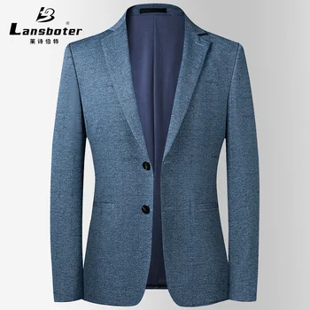 Lansboter Blue пролет и есен нов мъжки костюм палто тънък бизнес официален костюм яке с шахматен модел