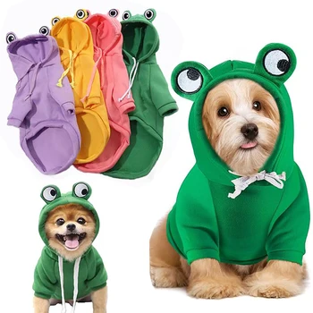 Pet Winter Warm Hoodie Dog Cute Frog Style Sweatshirt for Small Medium Dogs Cats Jacket Puppy Soft Clothes Chihuahua Costumes
