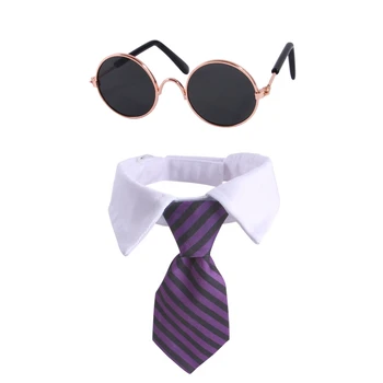1Pcs Реколта кръгли слънчеви очила за домашни любимци кръгли метални слънчеви очила за котки куче очила с вратовръзка яка вратовръзка папийонка за Хелоуин