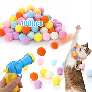 Cat плюшени топка стрелба пистолет Облекчаване на депресия самоходни тихи топки микро еластични статични залепване куршум котка куче играчки