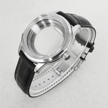  Неръждаема стомана прозрачно дъно часовник случай 39 мм с пеперуда закопчалка кожена лента комплект за NH34 NH35 NH36 движение 31 мм набиране