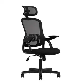 Mainstays Ергономичен офис стол с регулируема облегалка за глава черен плат 275 lb капацитет