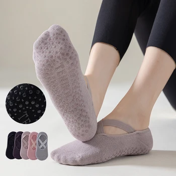 Жените дишаща кърпа дъното йога чорапи силиконови нехлъзгащи превръзка пилатес чорап дами балет танц фитнес тренировка памук чорапи