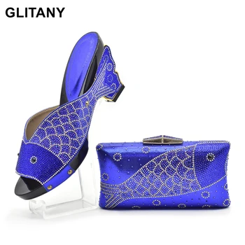 Ново пристигане Комплект обувки и чанти в син цвят Африкански комплекти 2022 Италиански обувки със съвпадащи чанти за сватба Италия парти обувки