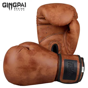 Ретро цвят възрастни деца жени / мъже боксови ръкавици Pu кожа MMA Muay Thai Boxe De Luva Mitts Sanda GYM оборудване 6 8 10 12OZ бок