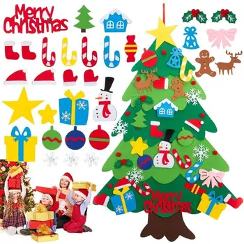 Филц филц коледно дърво Дядо Коледа декорация DIY коледно дърво украшение празнични подаръци Коледа низ светлина деца