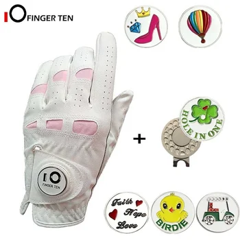  Дамски ръкавици за голф с маркер за топки и щипка за шапка Лява дясна ръка мека кожа Допълнителен захват за дами Размери S M L XL