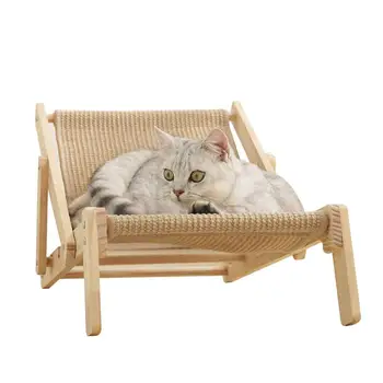 Нов котешки стол Pet Sisal легло драскач повишени легло котка хамак регулируеми естествено дърво подвижни с подложка от сизал за всички сезони