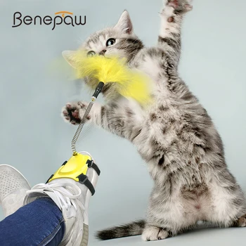 Benepaw Funny Cat Teaser Durable Hand-free Регулируеми обувки Spring Feather Cat Toys Interactive Pet Kitten Kitty Play Game