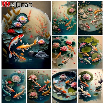 Диамантена живопис Koi риба лотос езерце картина пълен комплект тренировка DIY занаятчийски диамант бродерия златни рибки кристали декор AS3269
